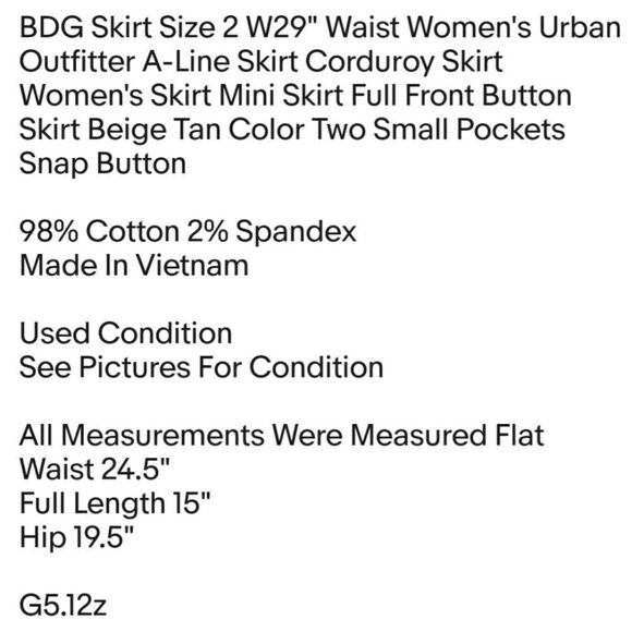 BDG Skirt Size 2 W29" Waist Women's Urban Outfitter A-Line Skirt Corduroy Skirt - Picture 2 of 5